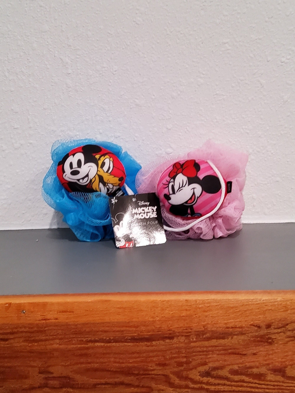 Disney Mickey & Minnie Bath Poufs - Blue & Pink Mesh Characters